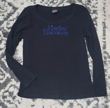 2000s Harley Davidson Blue Bedazzled Wimens Long Sleeve Tshirt picture