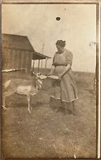 Lead South Dakota Farmer Woman Bottle Feeding a Deer Vintage Postcard c1910 picture