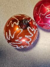 1930s/40s christmas balls pair of red decorated 2