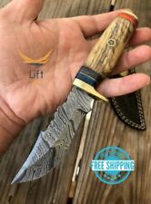 Custom Handmade Forged Damascus Steel HUNTING Knife W/ Wood  Brass Guard Handle picture