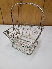 Vintage Elegant Silvertone Christmas Basket with Jewels 10 1/2