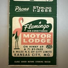 Vintage 1950s Flamingo Motor Lodge Kansas City Matchbook Cover Midcentury WOW picture