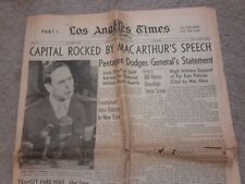 LA TIMES NEWSPAPER VINTAGE 1951 GENERAL DOUGLAS MAC ARTHUR RETURNS TO WASHINGTON picture