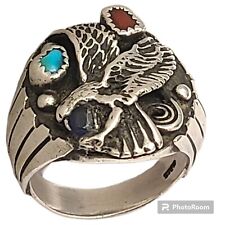 19grams NAVAJO heavy Cody Hunter FLYING EAGLE TURQUOISE Sterling SILVER RINGsz12 picture