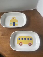 Two Vtg American Airlines Pfaltzgraff Marimekko Children’s Dish Plate School Bus picture