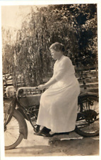 Vintage Photo 1930s Southern Woman On Bike Side Saddle Dress 3.5x2.5 Black White picture