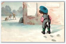 c1905 Child Peeing Footstep Boys Snowball Fight Unposted Antique Postcard picture