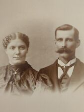 Vintage 1800's COUPLE WOOSTER OHIO CABINET CARD PHOTO. Check Out his Stache.  picture