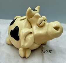 Vintage Canadian Clay Art Pottery Cow Figurine Pen Holder Incense Burner Holder picture