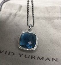 David Yurman Silver Albion 17mm Hampton Blue & Diamond Pendant Necklace 18