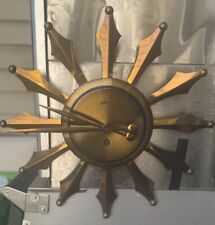 Vintage Atlanta Brass Starburst Clock Germany Sunburst Mid Century Modern Mcm picture