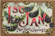 Vintage 1910s NEW YEAR GREETINGS Embossed Postcard 