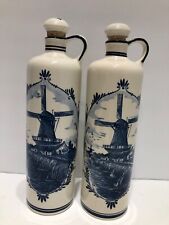 Delft Blue Porcelain Jug Bottle BOLS Corked Tall Holland Windmill Design Vintage picture