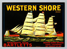 1980s Western Shore Brand Bartletts Pear Crate Label Postcard picture
