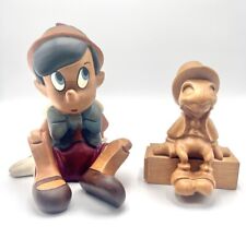 Walt Disney Pinocchio Wooden Statue Figurine & Jiminy Cricket On His Matchbox picture