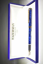 Waterman  Exclusive Fountain Pen  Blue & Gold  18K Gold Med Pt New  In Box  picture