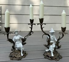 Oriental Chinoiserie Pair Of Porcelain Figural Ormolu Candelabra Candle Holders picture