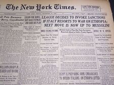 1935 SEPT 27 NEW YORK TIMES - LEAGUE TO INVOKE SANCTIONS ON ITALY - NT 4908 picture