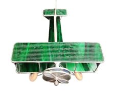 VTG Kaleidoscope Stained Glass Airplane/Bi-Plane. Green Bright Color Vintage picture