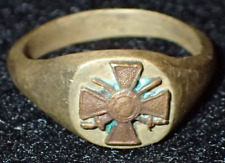 WWI French Croix de Guerre Brass Souvenir Signet Ring Size 7 3/4, War-Time Rare picture