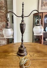 Antique Victorian Art Deco 2 Arm Brass Shaded Accent Table Desk Lamp picture