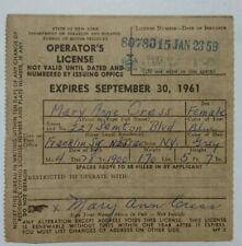 Vintage 1959-1961 New York State Operators Drivers License Brooklyn NYC DMV  picture