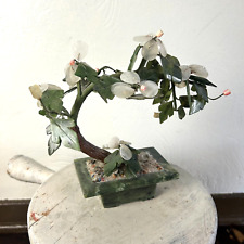 Jade Polished Gem Stone Bonsai Tree Table Desktop Decor Paperweight Green White picture