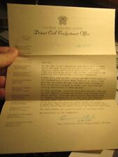 1946 UNITED STATES NAVY DISTRICT CIVIL READJUSTMENT OFFICE LETTER SIGNED BBA picture