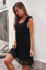 Black Swiss Dot V Neck Ruffled Sleeveless Mini Dress picture