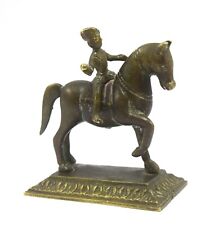  Rare Vintage Indian Hand Crafted Brass Warrior Horse Ridding Figure. G7-711  picture
