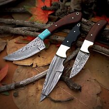 3 Pcs SHADBLADE Custom Hand Forged Damascus Steel Hunting EDC Bushcraft Knife picture