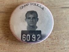 Camp Polk Louisiana ID Badge Employee Button Pin Pinback 1942 Vtg Armored Div picture
