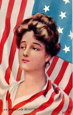 Ernest Linzell Patriotic Postcard American Beauty WWI Era Flag Lady Woman picture