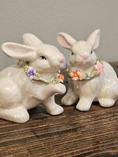 Vintage Iridescent Porcelain Hand Painted Bunnies picture