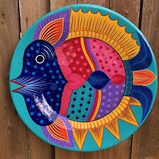 Vintage Rafael Marcos Fish Clay Wall Hanging Plate, Folk Art, Handpainted Signed picture