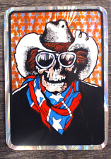 Vintage Cowboy SKULL Prism Vending Machine Sticker 1990s Skullman Grim Reaper picture