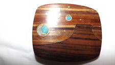 Vintage Hardwood Turquoise Brass Mother of Pearl Inlaid Buckle picture