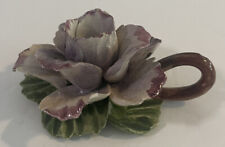 VTG Porcelain Ceramic Small Purple Flower Candle Holder Capodimonte Like 4” picture