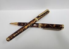 Montefiore 2 Piece Lacquered Brown Beige Gold Swirl Ballpoint Pen Lot picture
