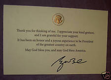 PRES GW BUSH CARD THANK U & GOD BLESS AMERICA WHITE HOUSE GOLD EAGLE REPUBLICAN picture