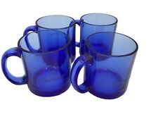 Coffee Cups Boeing Vintage Cobalt Blue Glass Mug 4 Ct Made In USA picture