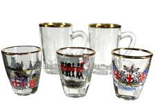 3 Gold Trim Shot Glasses & 2 Mini-Handled Mugs  Souvenirs from London, England picture