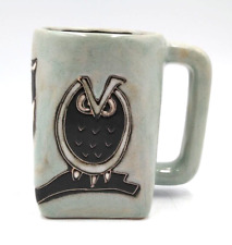 Mara B Mexico Stoneware Mug Art Folk Art Pottery Heavy Brown OWL Teal Heavy Mug picture