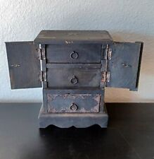 Vintage Old Wooden Hand Carved Iron Fitted Door  Drawer Jewellery Box picture