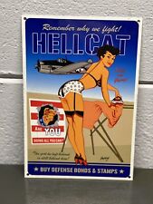 Hellcat Bonds Stamps Metal Sign Pin Up America Post Office Airplane Helicopter picture