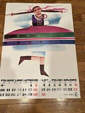 Original Vintage Poster LOT Polish Airlines March 1975 Calendar Travel MCM picture