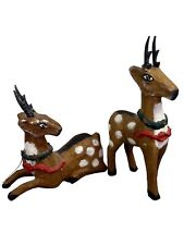 Vintage Set of 2 Paper Mache Deer Reindeer Figurines Christmas Decor picture