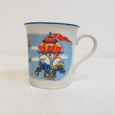 Vintage 1982 The Smurfs Hot Air Balloon Coffee Mug Office Gift Wallace Berrie picture