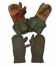 VTG US Army Military Sniper Leather Trigger Finger Shooting Gloves Wool Mittens picture