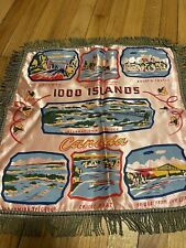 Vintage RARE 1940s Souvenir Silk Fringed Pillow Slip Cover 1000 Islands Canada picture